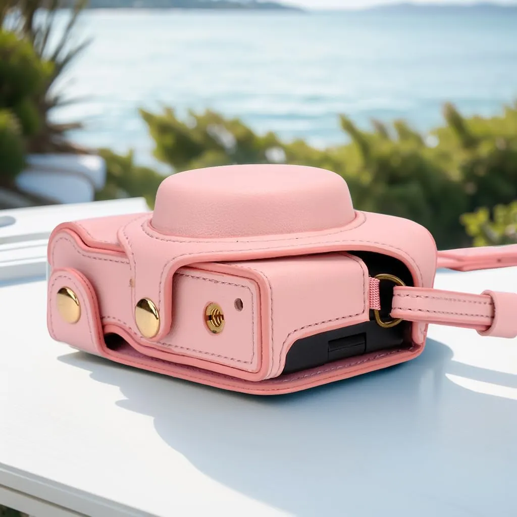 Bowan ZV1 Camera Case - Vintage PU Leather Camera Case for Sony ZV1 ZV-1 DSLR Camera Protective Leather Camera Case Bag with Camera Shoulder Strap (pink)