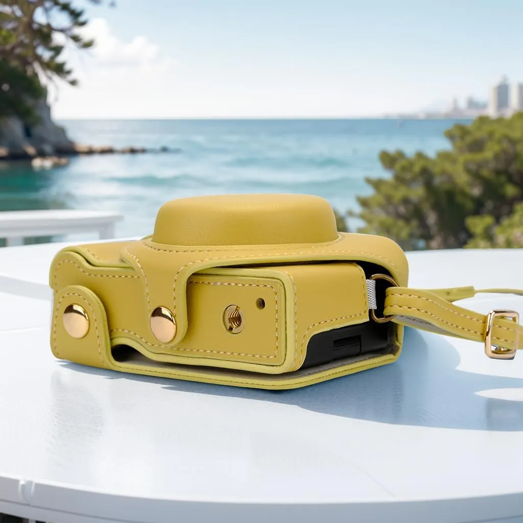 Bowan ZV1 Camera Case - Vintage PU Leather Camera Case for Sony ZV1 ZV-1 DSLR Camera Protective Leather Camera Case Bag with Camera Shoulder Strap (yellow)