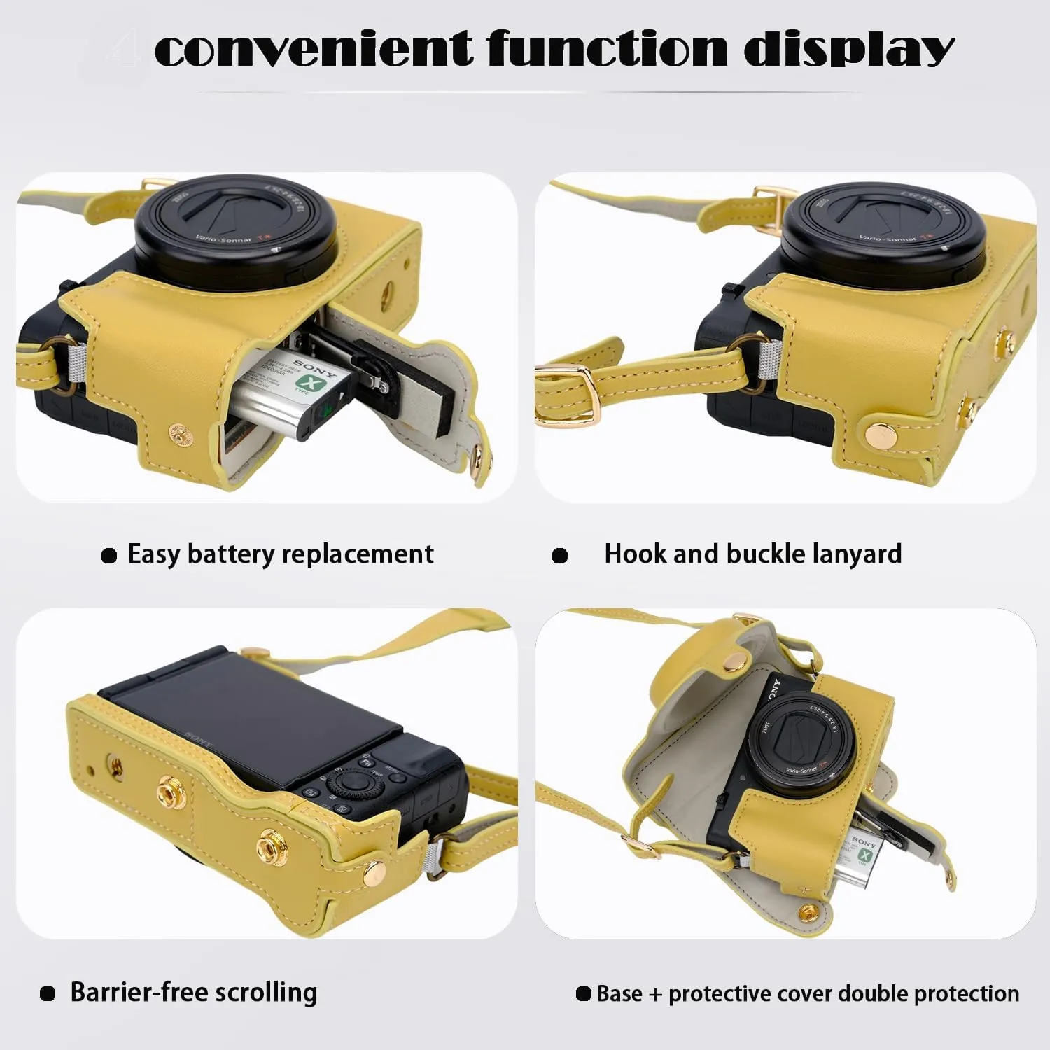 Bowan ZV1 Camera Case - Vintage PU Leather Camera Case for Sony ZV1 ZV-1 DSLR Camera Protective Leather Camera Case Bag with Camera Shoulder Strap (yellow)