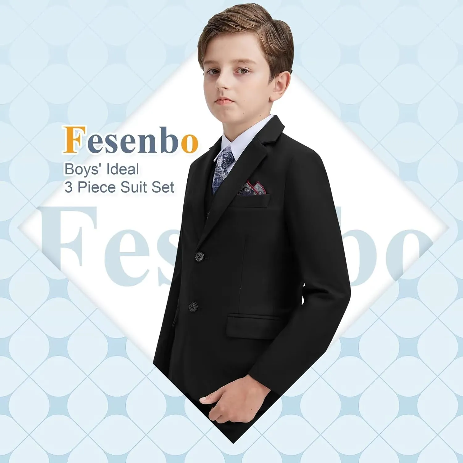 Boy's Suit Slim Fit Formal 3 Pieces Suit Set, Dress Suit Blazer Vest Pants, Kids Wedding Ring Bearer Outfit Size 2T-20