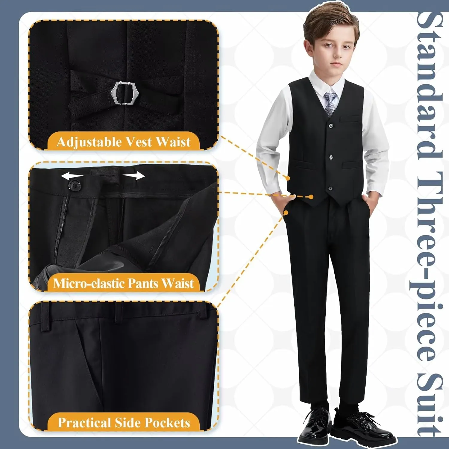 Boy's Suit Slim Fit Formal 3 Pieces Suit Set, Dress Suit Blazer Vest Pants, Kids Wedding Ring Bearer Outfit Size 2T-20