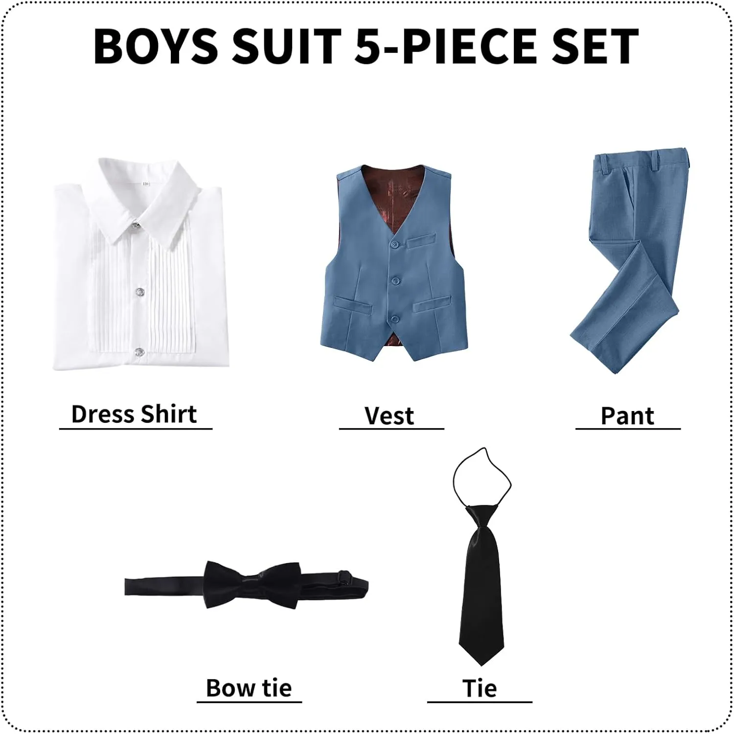 Boys' Suits Formal Slim Fit Tuxedo Boys Vest and Pants Set for Teens Dress Clothes Wedding Outfit with Tie and Bow Tie