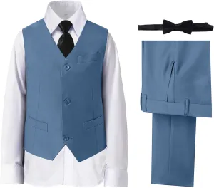 Boys' Suits Formal Slim Fit Tuxedo Boys Vest and Pants Set for Teens Dress Clothes Wedding Outfit with Tie and Bow Tie