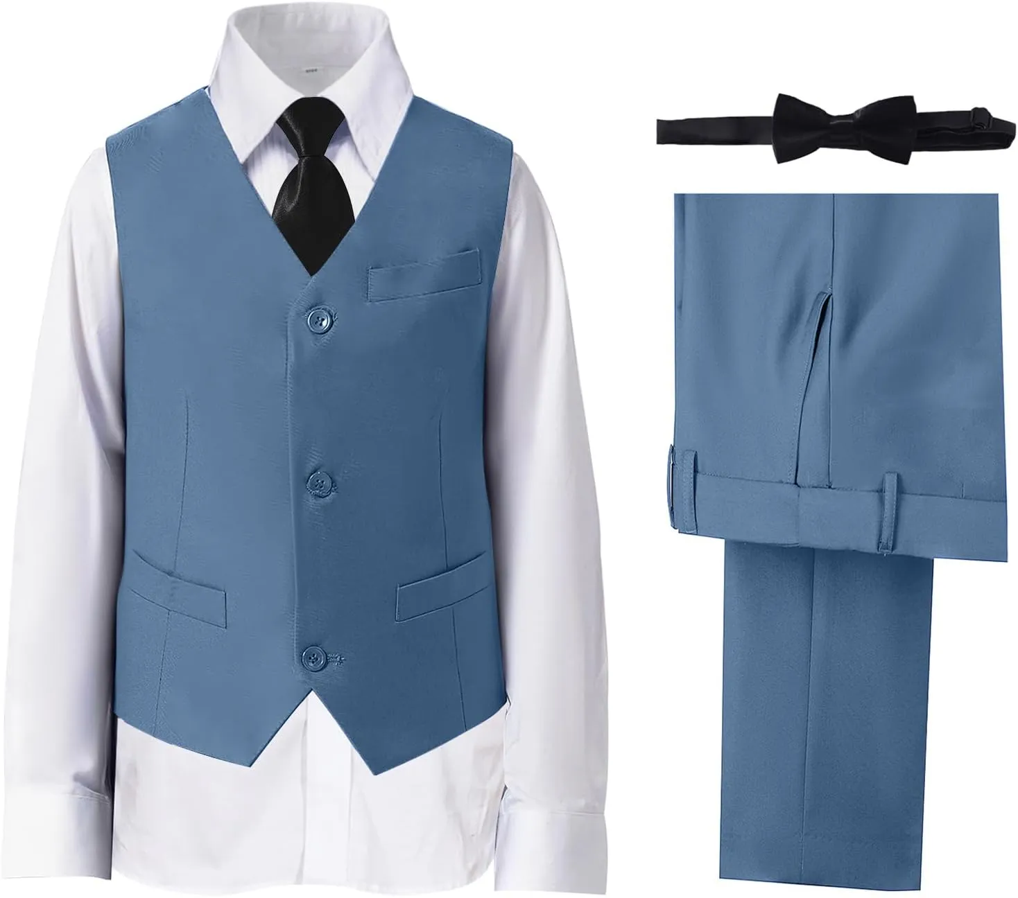 Boys' Suits Formal Slim Fit Tuxedo Boys Vest and Pants Set for Teens Dress Clothes Wedding Outfit with Tie and Bow Tie