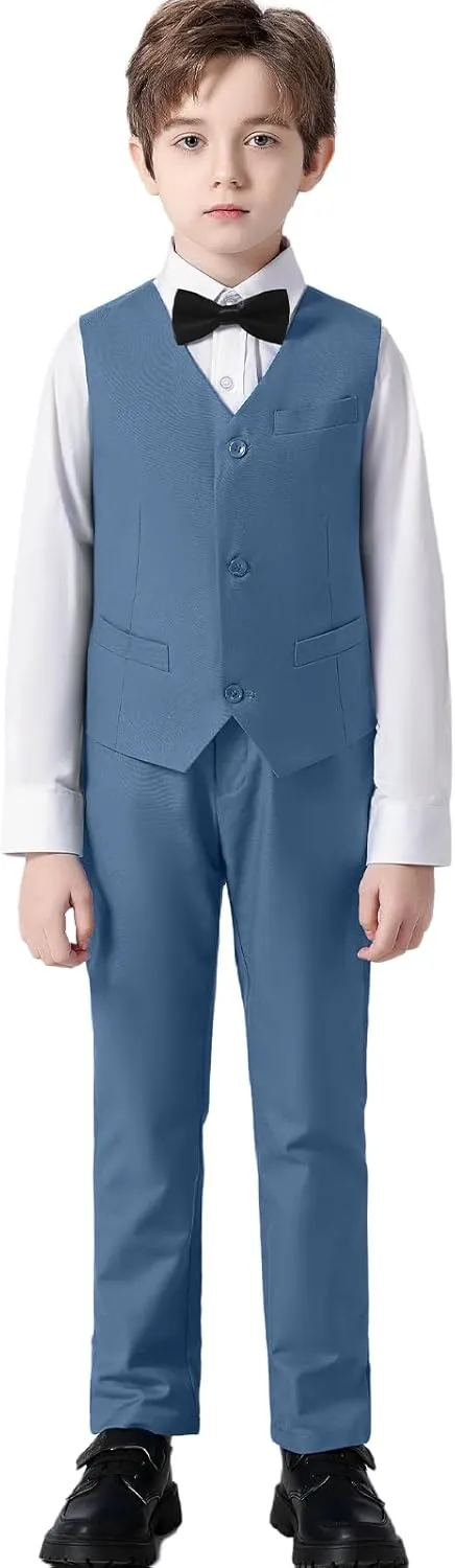 Boys' Suits Formal Slim Fit Tuxedo Boys Vest and Pants Set for Teens Dress Clothes Wedding Outfit with Tie and Bow Tie