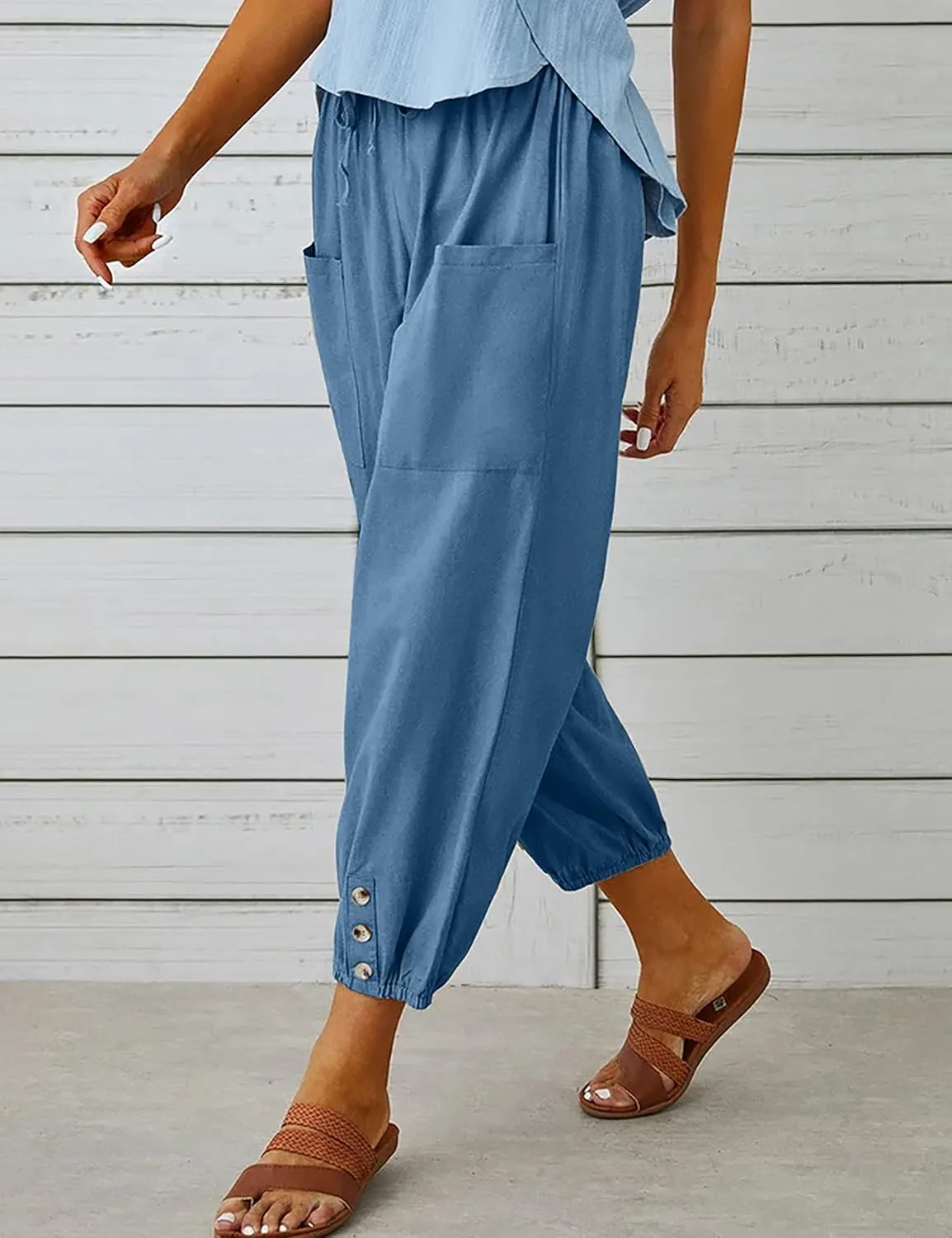 Bozanly Women's Casual Lantern Harem Loose Capris Pants Summer Yoga Slacks Trousers with Pockets