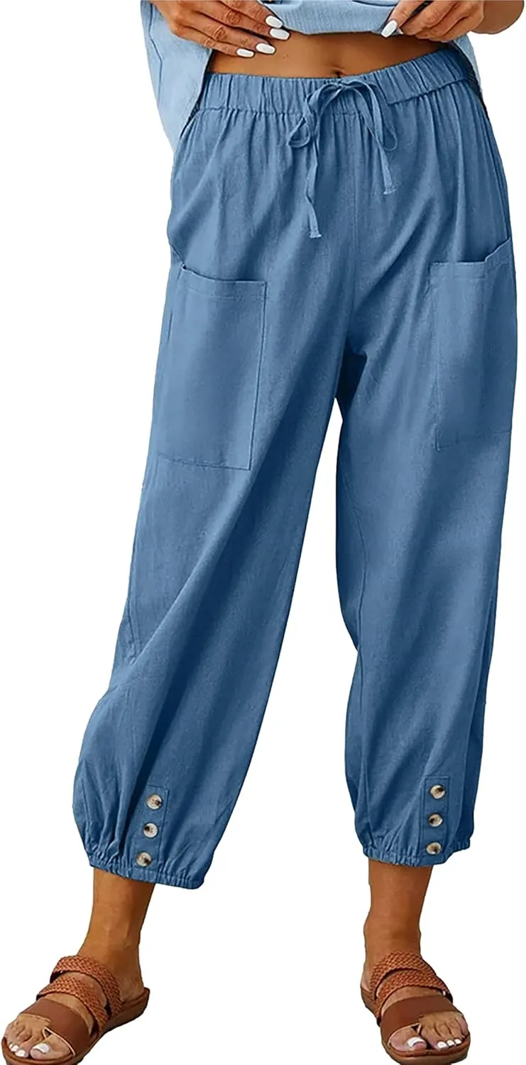 Bozanly Women's Casual Lantern Harem Loose Capris Pants Summer Yoga Slacks Trousers with Pockets
