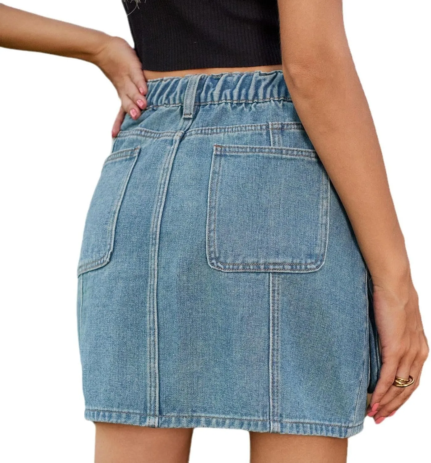 BTDECLAR Denim Skirt for Women Trendy Summer High Waisted Button Mini Jean Skirt Bodycon Cargo Short Skirts with Flap Pockets