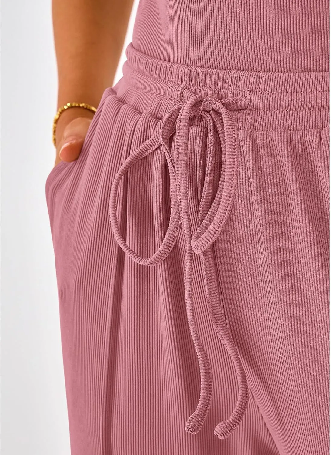 BTFBM Womens Casual 2 Pieces Outfits Dressy Square Neck Short Sleeve Bodysuit Drawstring Pants Knit Lounge Matching Sets