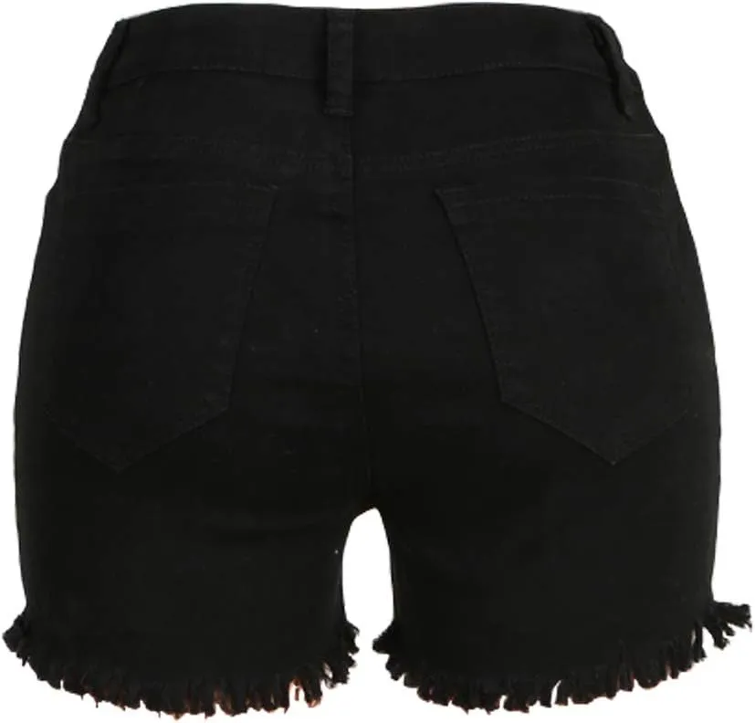 Bunanphy Womens High Waisted Short Raw Hemline Cotton Denim Stretch Summer