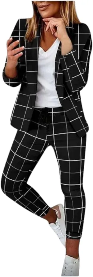 Business Casual Set Women's Casual Pants Suit 2 Piece Business Outfits Long Sleeve Blazer and Pencil Pant Sets