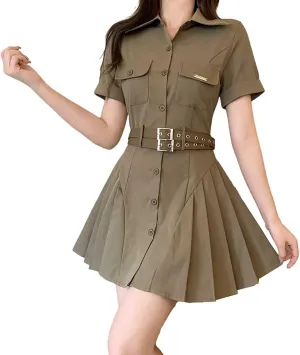 BXCNCKD Summer Retro Work Dress, Oversized Temperament, Waistband, Women's Aesthetic Pleated Skirt, Gothic Clothing