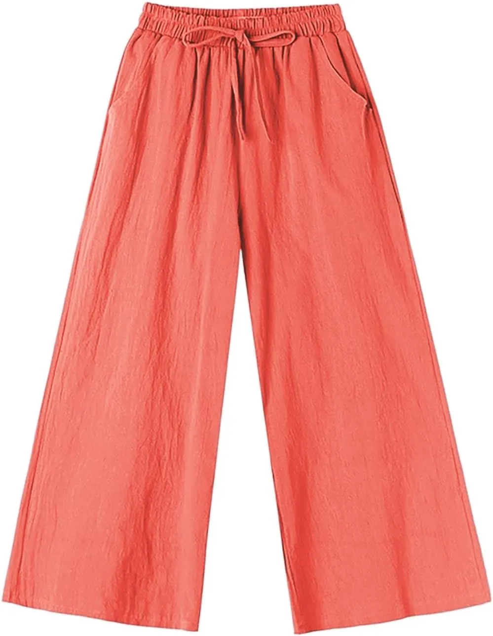BZGTZT Linen Capri Pants for Women Flowy Summer High Waist Wide Leg Pant with Pockets Lounge Trousers Casual Palazzo Pants