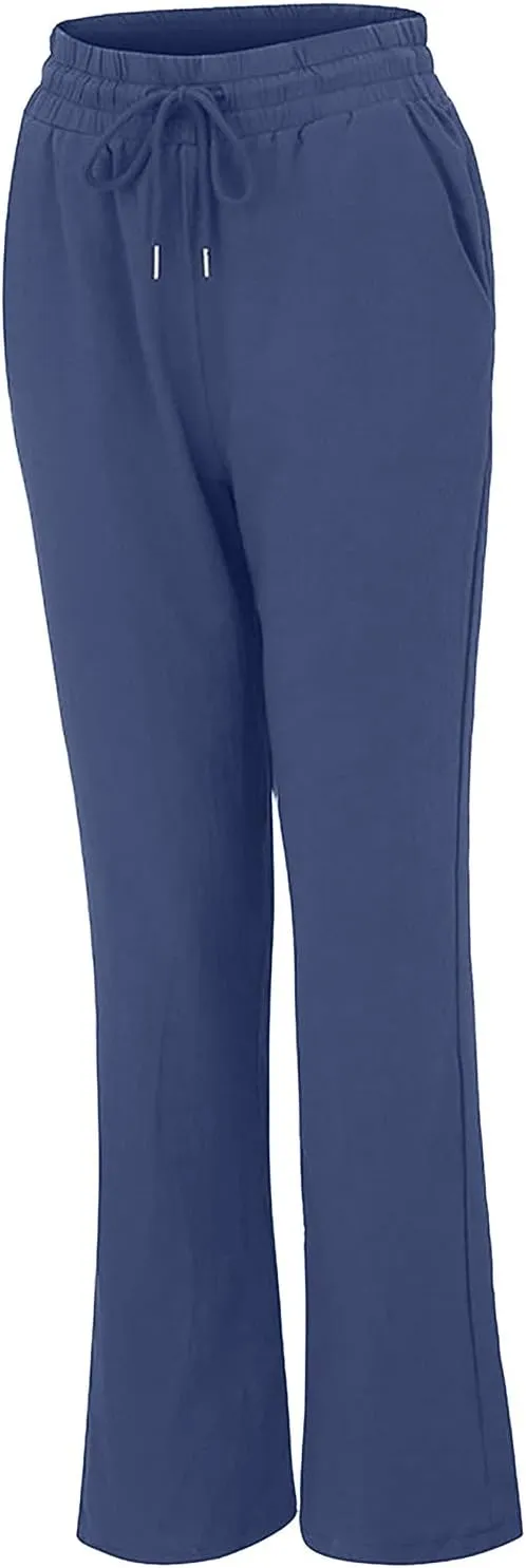 BZGTZT Linen Pants for Women Summer Casual Loose Drawstring Elastic High Waist Comfy Trousers Straight Leg Long Lounge Pant