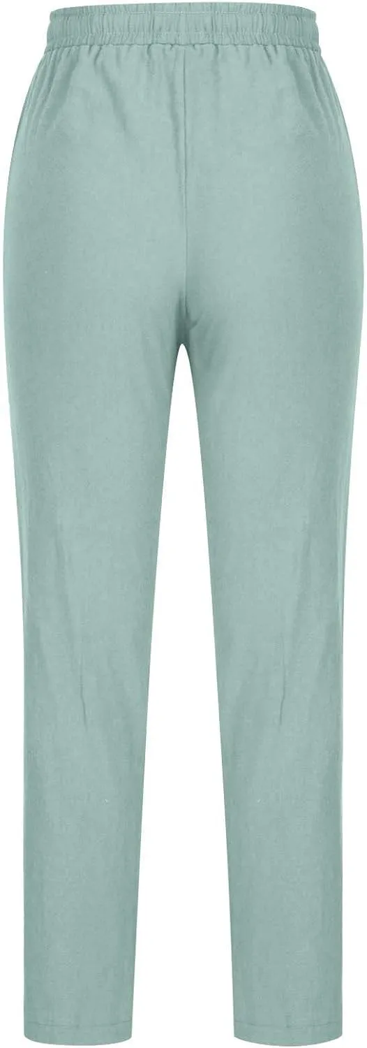 BZGTZT Wide Leg Pants for Women Summer High Waist Drawstring Pants Loose Fit Beach Pants Comfy Lightweight Linen Trousers