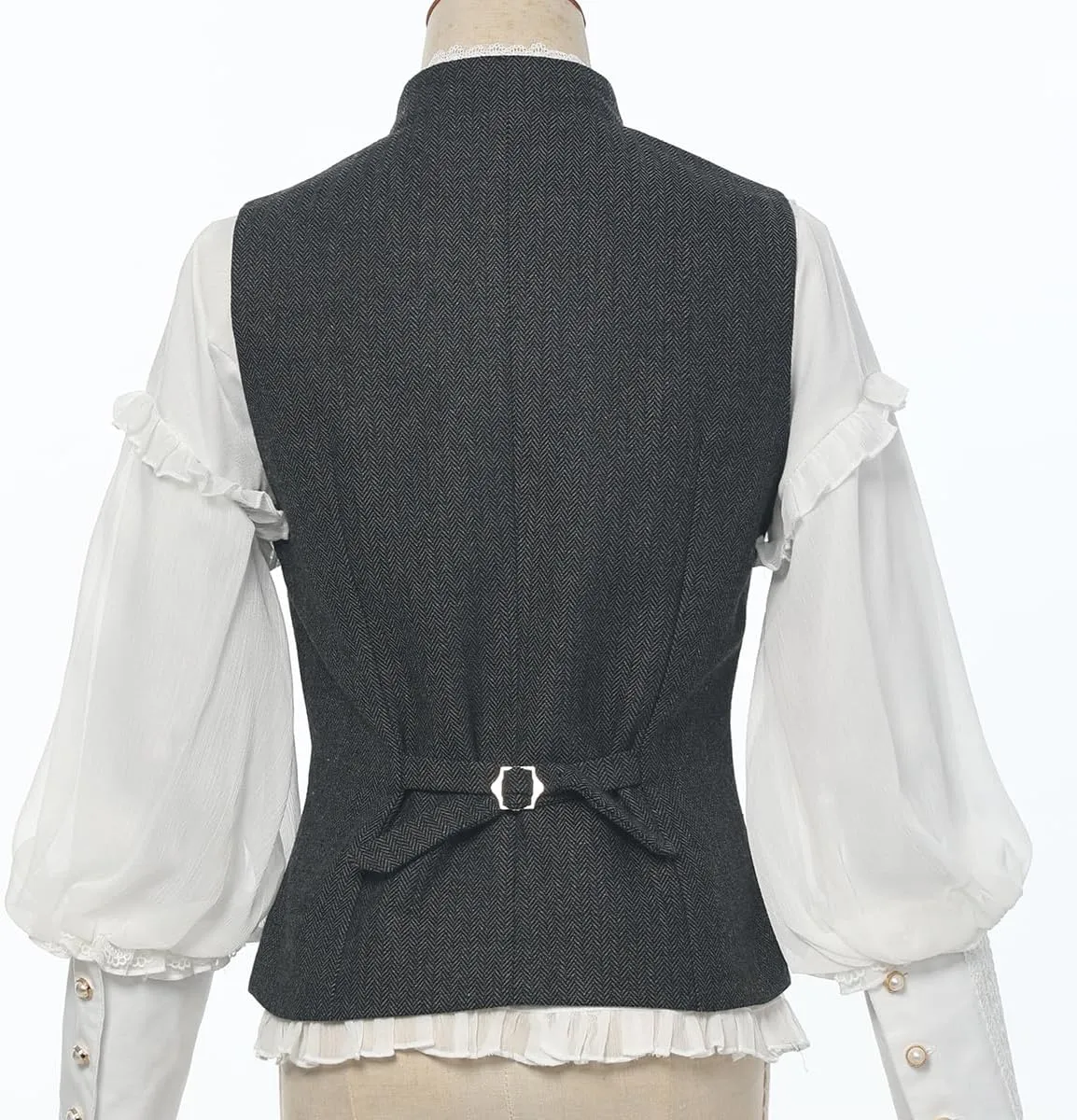 CAMDOM Women 50s Vintage Suit Vest Work Tweed Slim Fit Waistcoat V Neck Double Breasted Sleeveless Blazer Jacket with Pockets