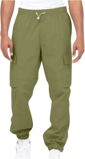 Cargo Pants Men 2023 Cotton Elastic Waist Multi Pockets Outdoor Sweatpants Solid Beam Feed Loose Tooling Trousers