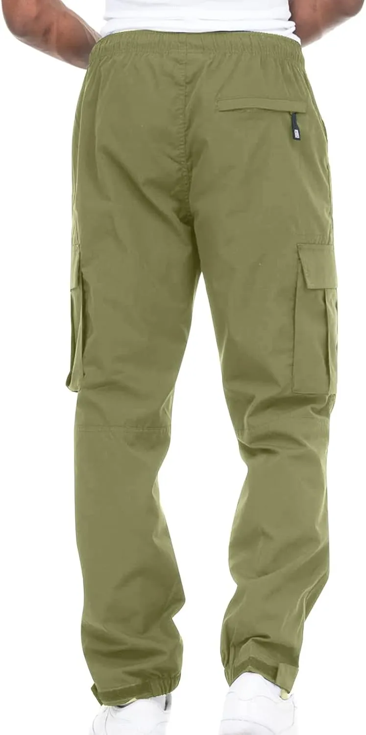 Cargo Pants Men 2023 Cotton Elastic Waist Multi Pockets Outdoor Sweatpants Solid Beam Feed Loose Tooling Trousers
