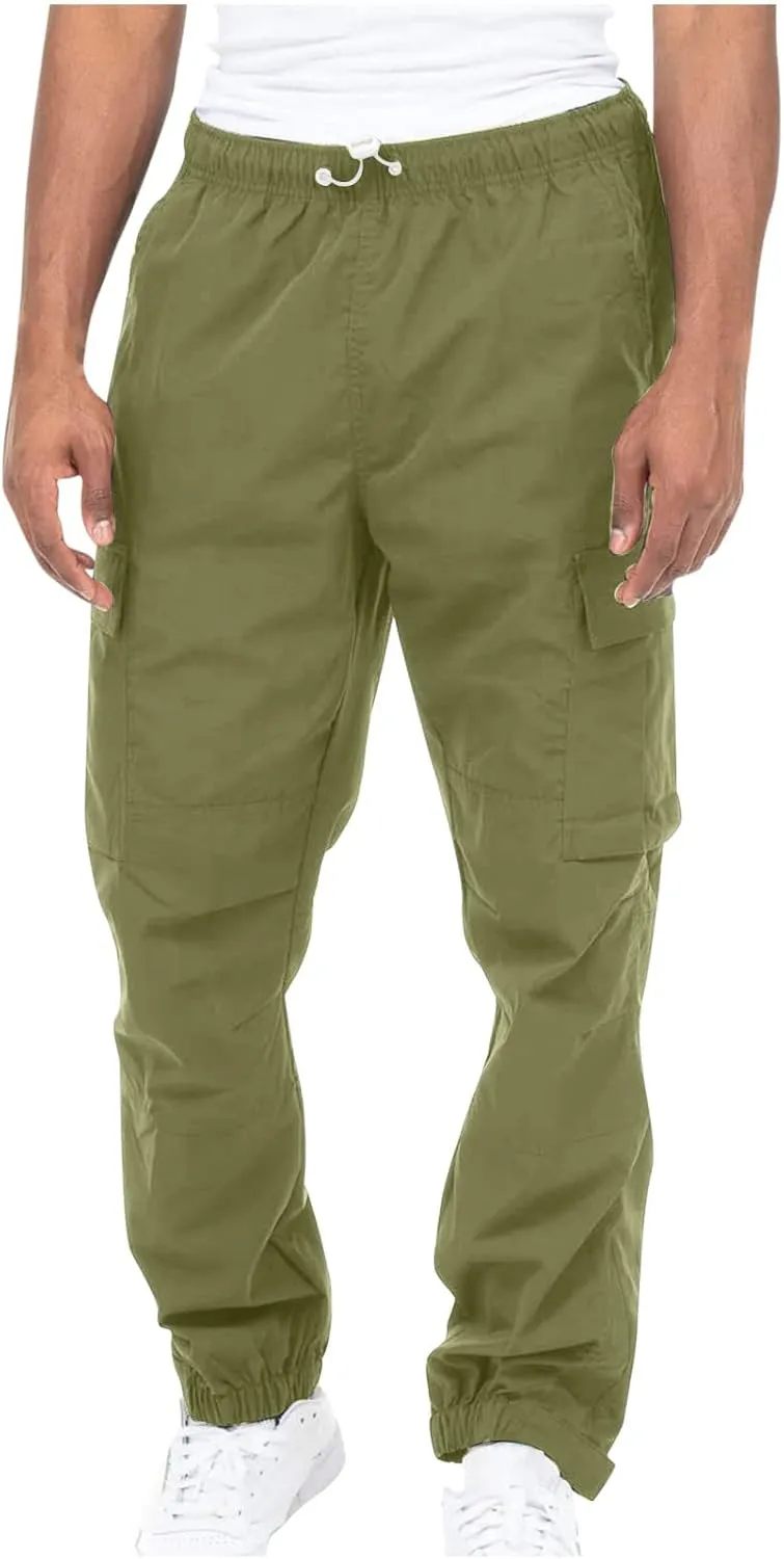 Cargo Pants Men 2023 Cotton Elastic Waist Multi Pockets Outdoor Sweatpants Solid Beam Feed Loose Tooling Trousers