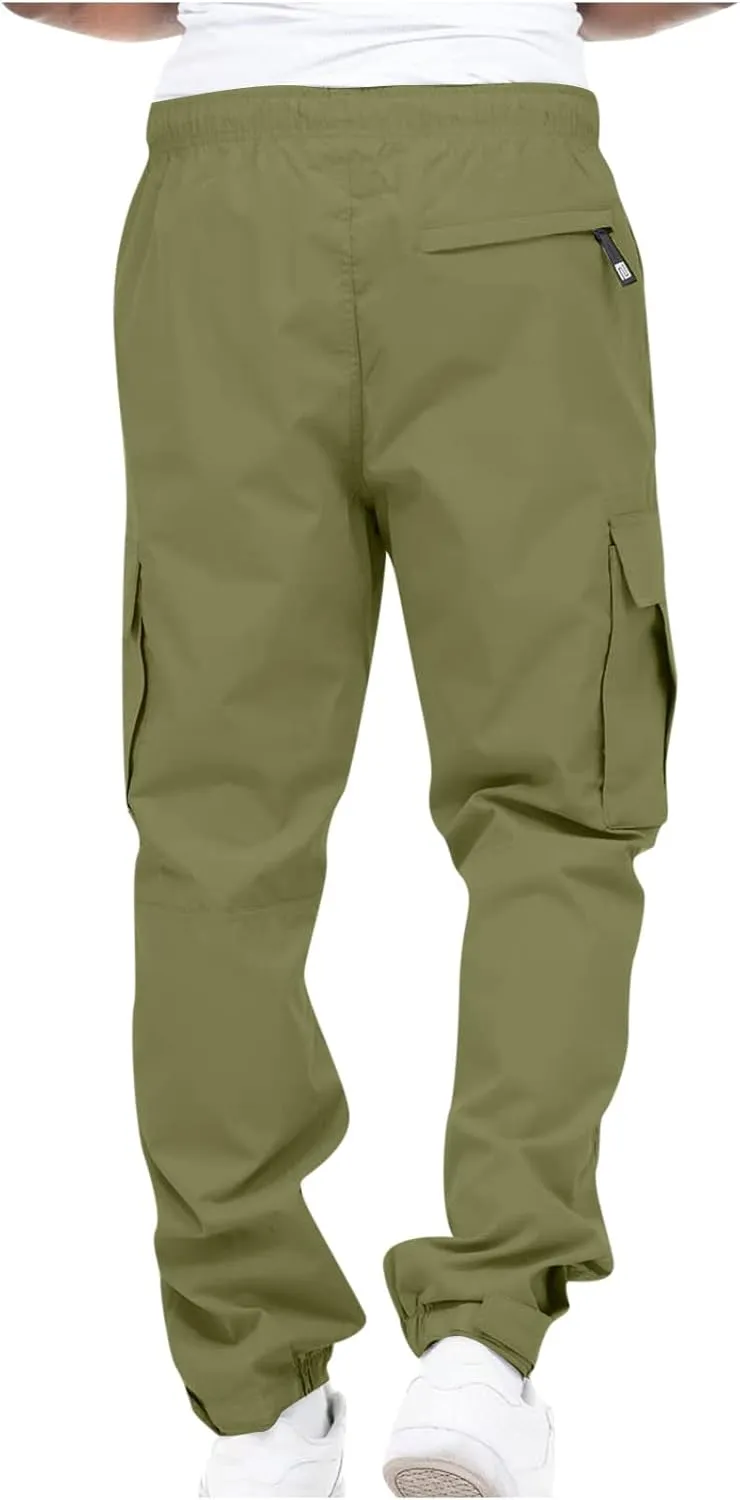Cargo Pants Men 2023 Cotton Elastic Waist Multi Pockets Outdoor Sweatpants Solid Beam Feed Loose Tooling Trousers