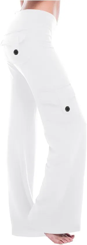 Cargo Yoga Pants with Pockets Womens Wide Leg Pants High Waisted Workout Flare Leggings Lightweight Casual Trousers