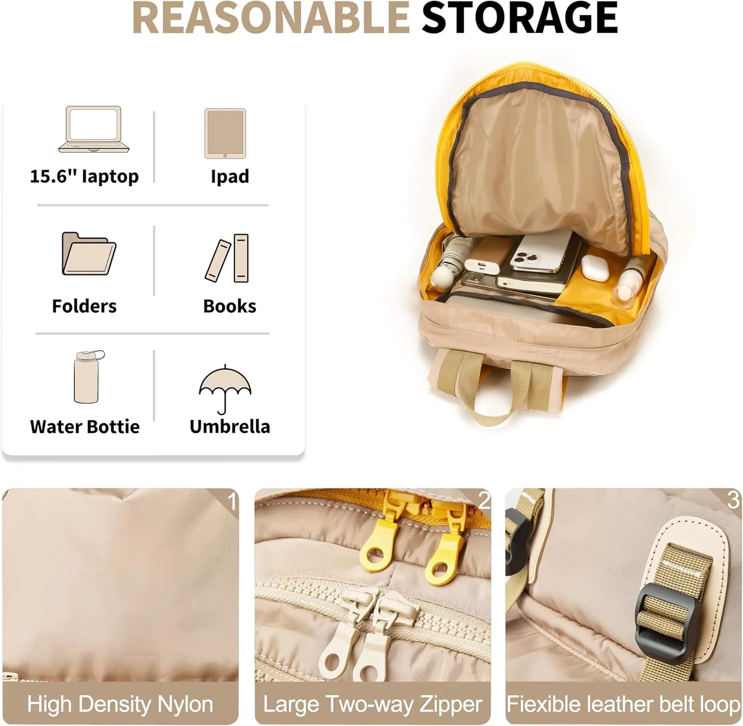 Casual Canvas Backpack for Women Large Capacity Vintage Campus Daypack and Travel Backpack (Beige)