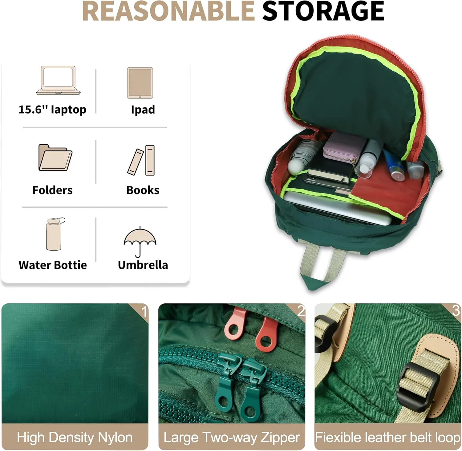 Casual Canvas Backpack for Women Large Capacity Vintage Campus Daypack and Travel Backpack (Green)