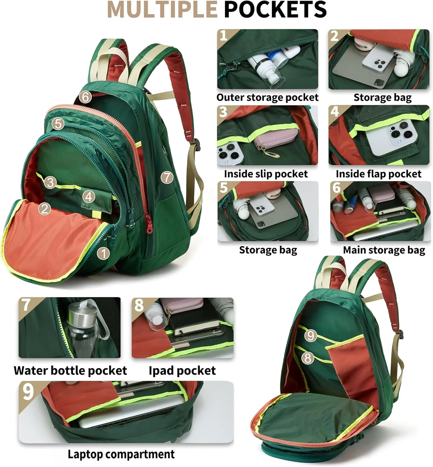 Casual Canvas Backpack for Women Large Capacity Vintage Campus Daypack and Travel Backpack (Green)