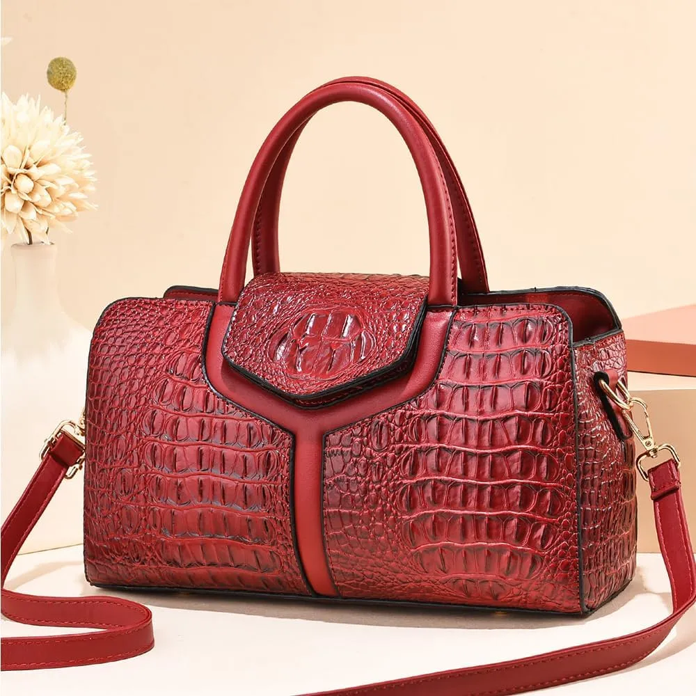 Chikencall Purses and Handbags for Women Crocodile Print Leather Top Handle Satchel Fashion Work Shoulder Bag