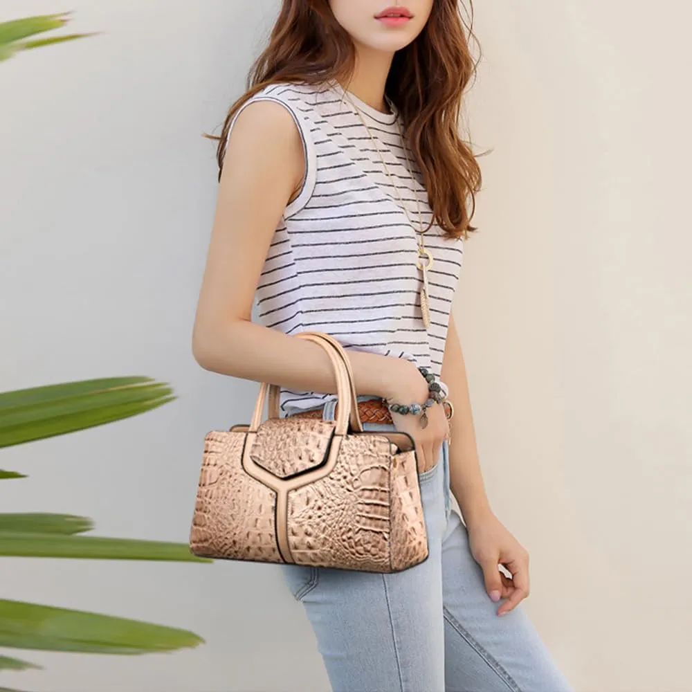 Chikencall Purses and Handbags for Women Crocodile Print Leather Top Handle Satchel Fashion Work Shoulder Bag