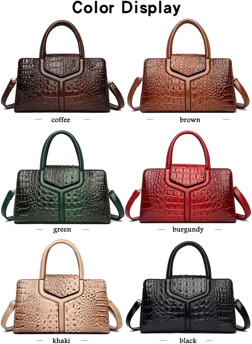 Chikencall Purses and Handbags for Women Crocodile Print Leather Top Handle Satchel Fashion Work Shoulder Bag