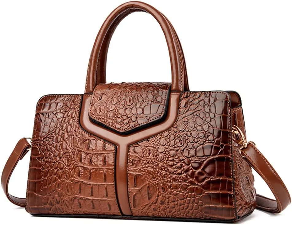 Chikencall Purses and Handbags for Women Crocodile Print Leather Top Handle Satchel Fashion Work Shoulder Bag