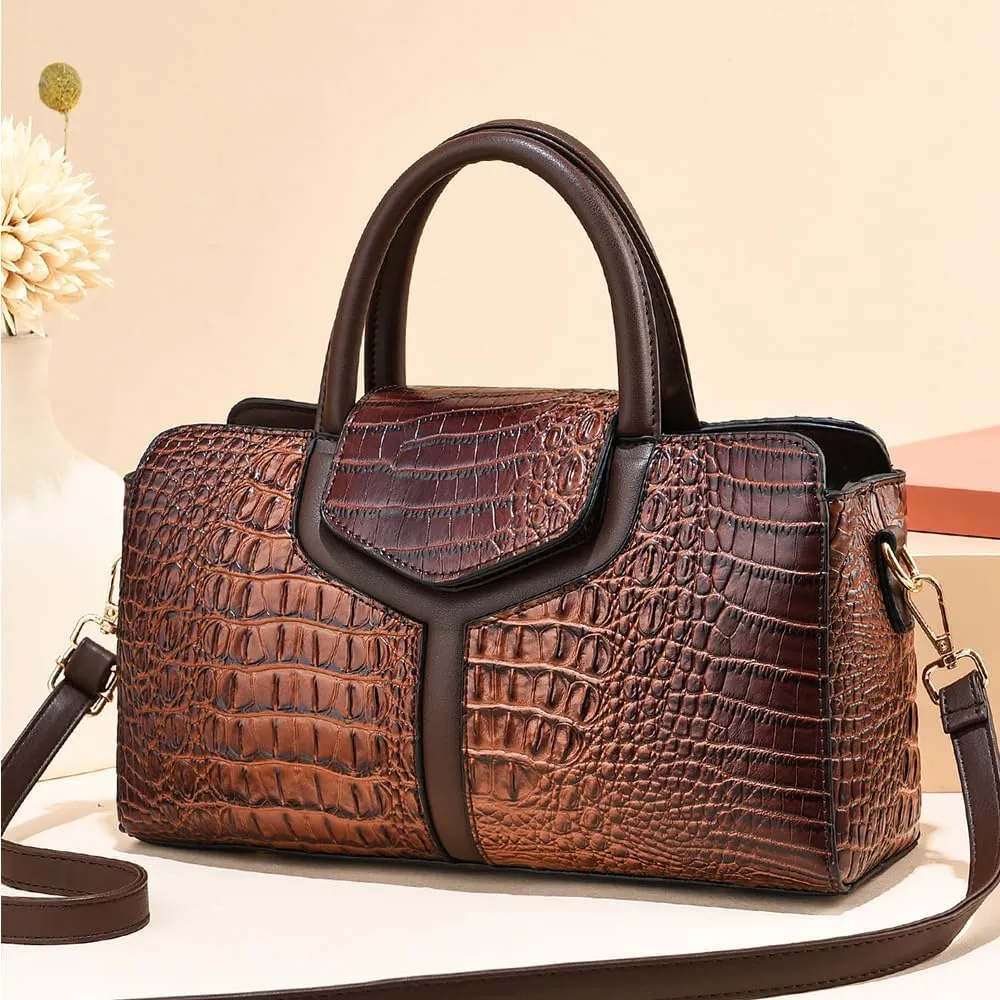 Chikencall Purses and Handbags for Women Crocodile Print Leather Top Handle Satchel Fashion Work Shoulder Bag
