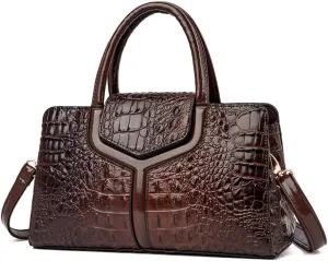 Chikencall Purses and Handbags for Women Crocodile Print Leather Top Handle Satchel Fashion Work Shoulder Bag