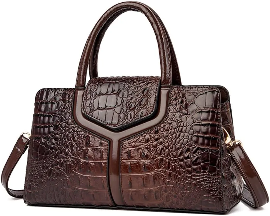 Chikencall Purses and Handbags for Women Crocodile Print Leather Top Handle Satchel Fashion Work Shoulder Bag
