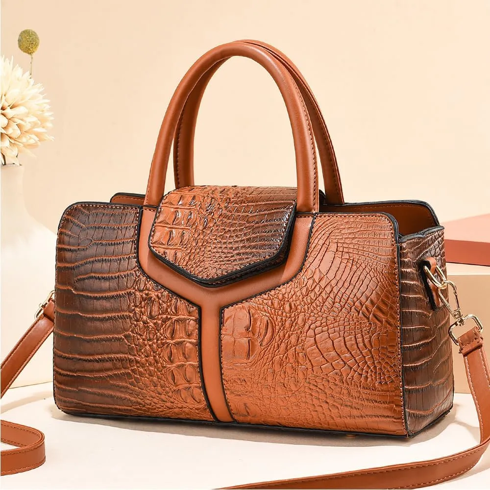 Chikencall Purses and Handbags for Women Crocodile Print Leather Top Handle Satchel Fashion Work Shoulder Bag