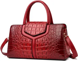 Chikencall Purses and Handbags for Women Crocodile Print Leather Top Handle Satchel Fashion Work Shoulder Bag