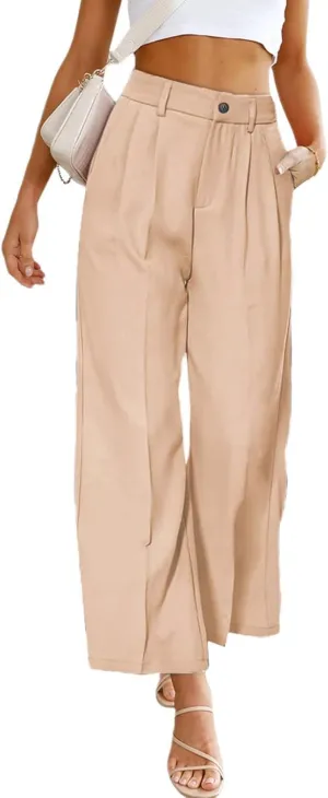 chouyatou Women's Elastic High Waisted Dress Pants Business Casual Work Pants Cropped Trousers