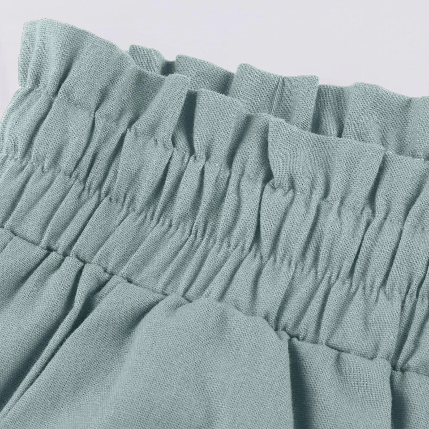 Cropped Wide Leg Linen Pants for Women Drawstring Elastic Waist Paperbag Pants Casual Loose Summer Beach Trousers