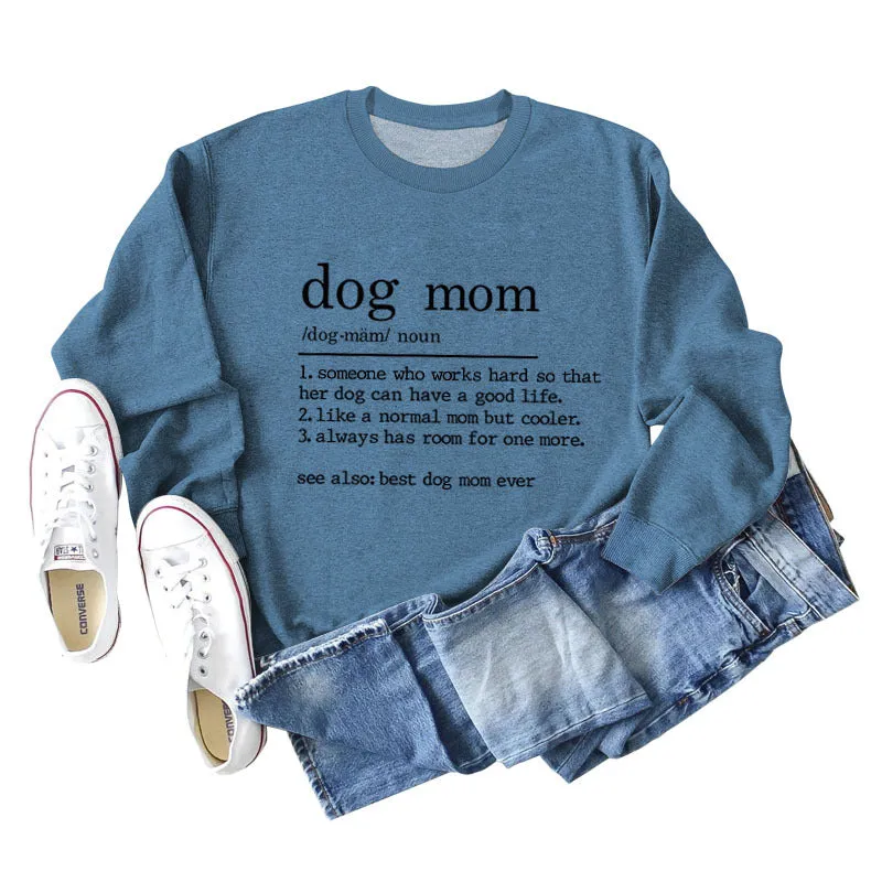 Dog Mom Letter Printing Round Neck Short Sleeved Sweater Women