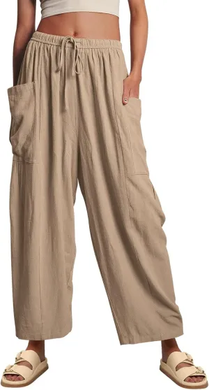 Ecokauer Women's Casual Palazzo Pants Drawstring Pleated Elastic Waist Loose Lounge Wide Leg Trousers with Pockets