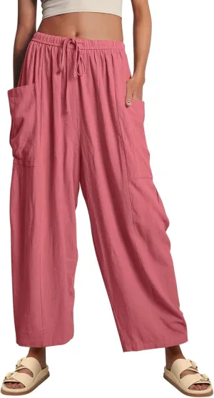Ecokauer Women's Casual Palazzo Pants Drawstring Pleated Elastic Waist Loose Lounge Wide Leg Trousers with Pockets