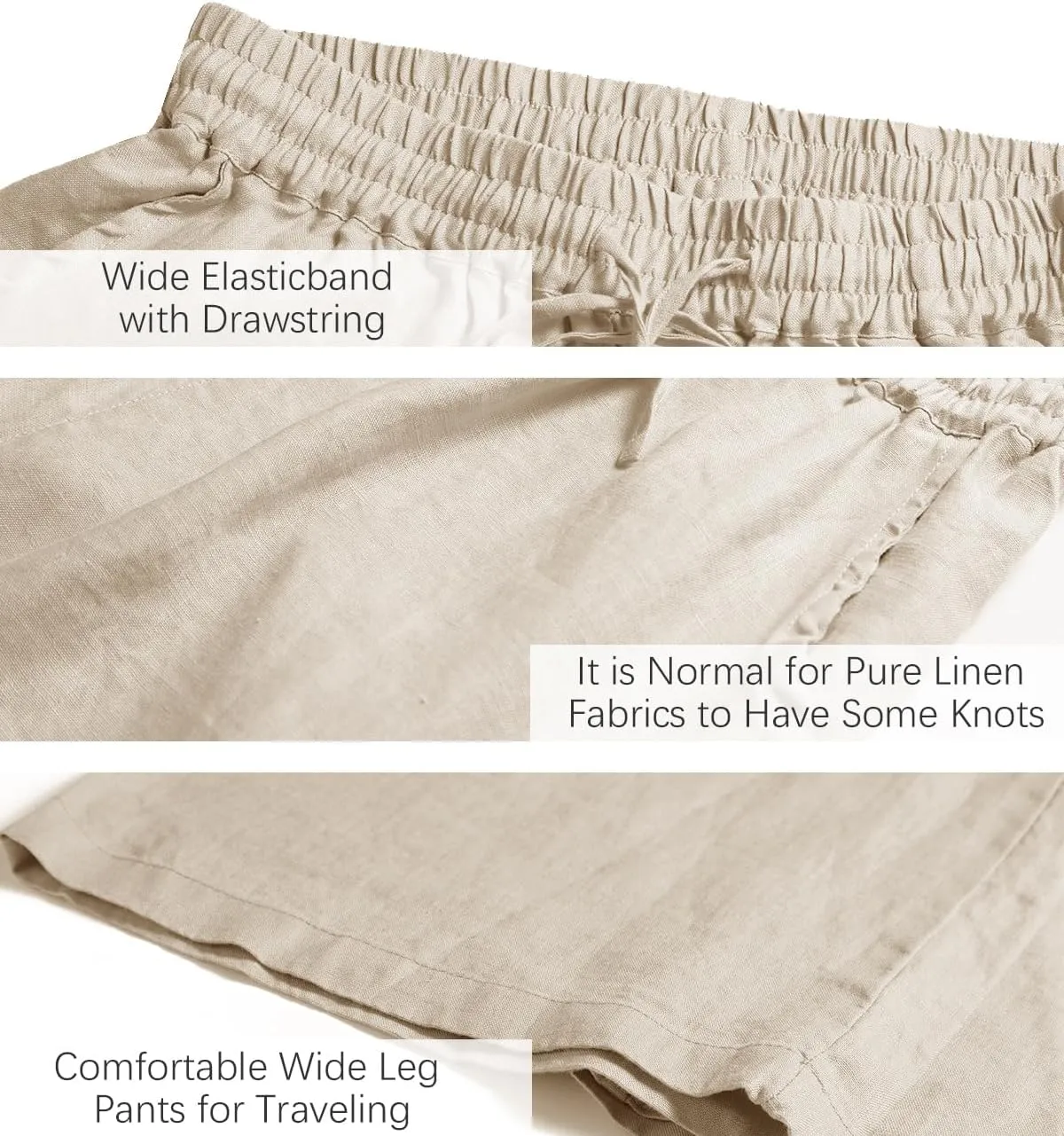 ECUPPER Womens Linen Cropped Pants Loose Casual Capri Cotton Wide Leg Plus Size Elastic Waist with Drawstring Trouses