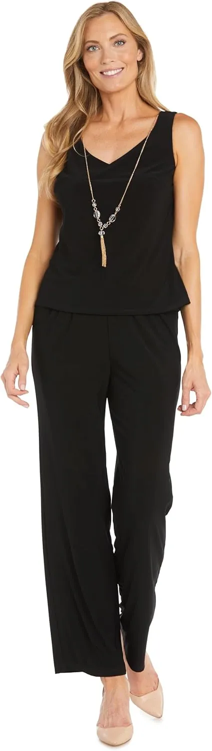 Elegant 3-Piece Sequin Soutache Cardigan Pantsuit Set W/Necklace - Includes Tank Top & Wide Leg Pull-On Pants