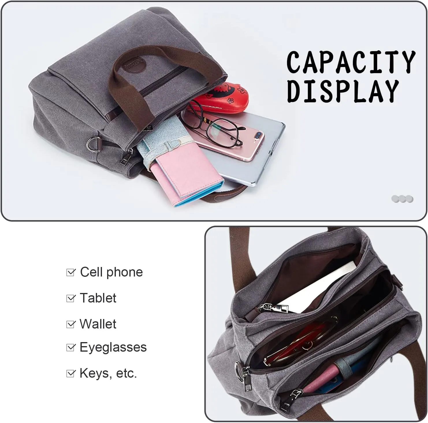 Emprier Women's Vintage Canvas Hobo Handbags Work Shoulder Crossbody Bag Tote Purses Multi-pocket Handbags