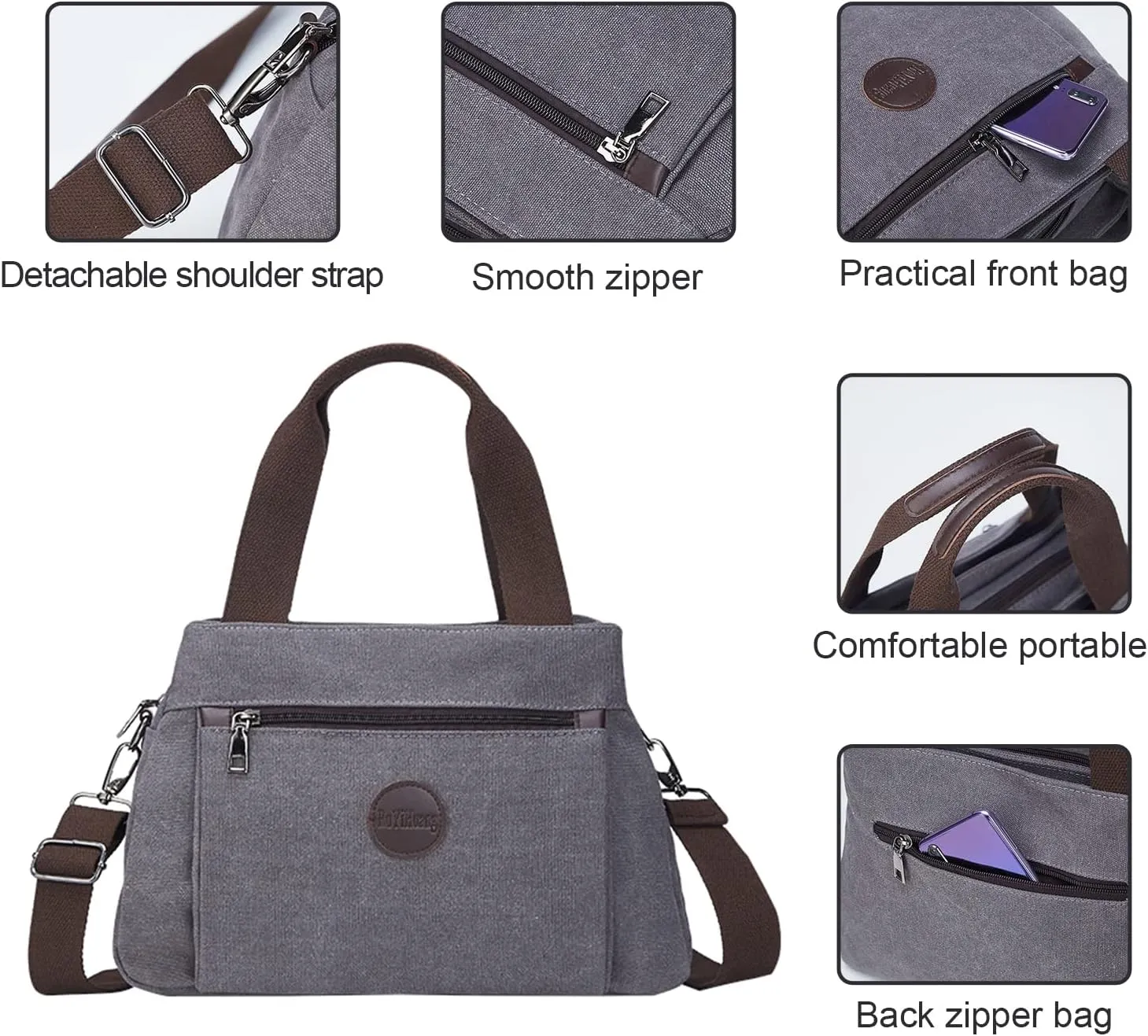 Emprier Women's Vintage Canvas Hobo Handbags Work Shoulder Crossbody Bag Tote Purses Multi-pocket Handbags