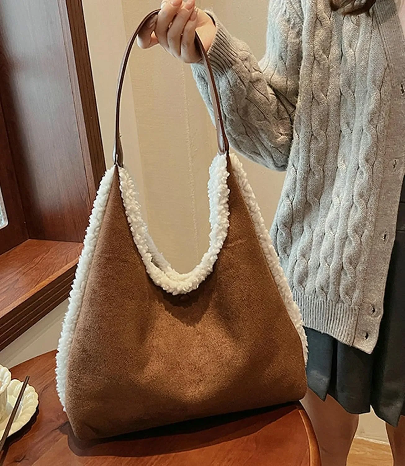 Epsion Suede Bags for Women Brown Handbag Retro Suede Slouchy Bag Shoulder Slouchy Bags 2025