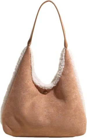 Epsion Suede Bags for Women Brown Handbag Retro Suede Slouchy Bag Shoulder Slouchy Bags 2025