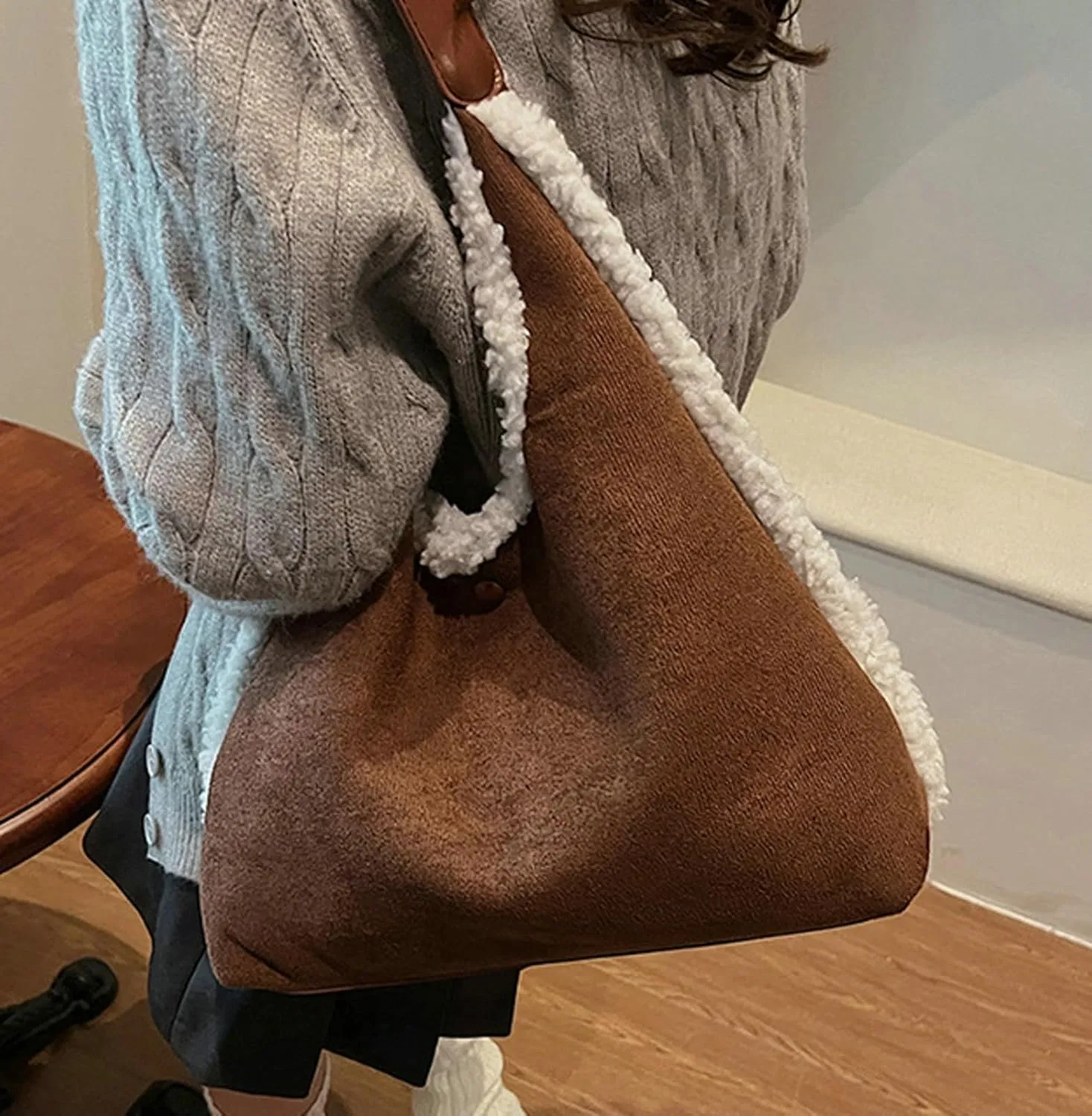 Epsion Suede Bags for Women Brown Handbag Retro Suede Slouchy Bag Shoulder Slouchy Bags 2025