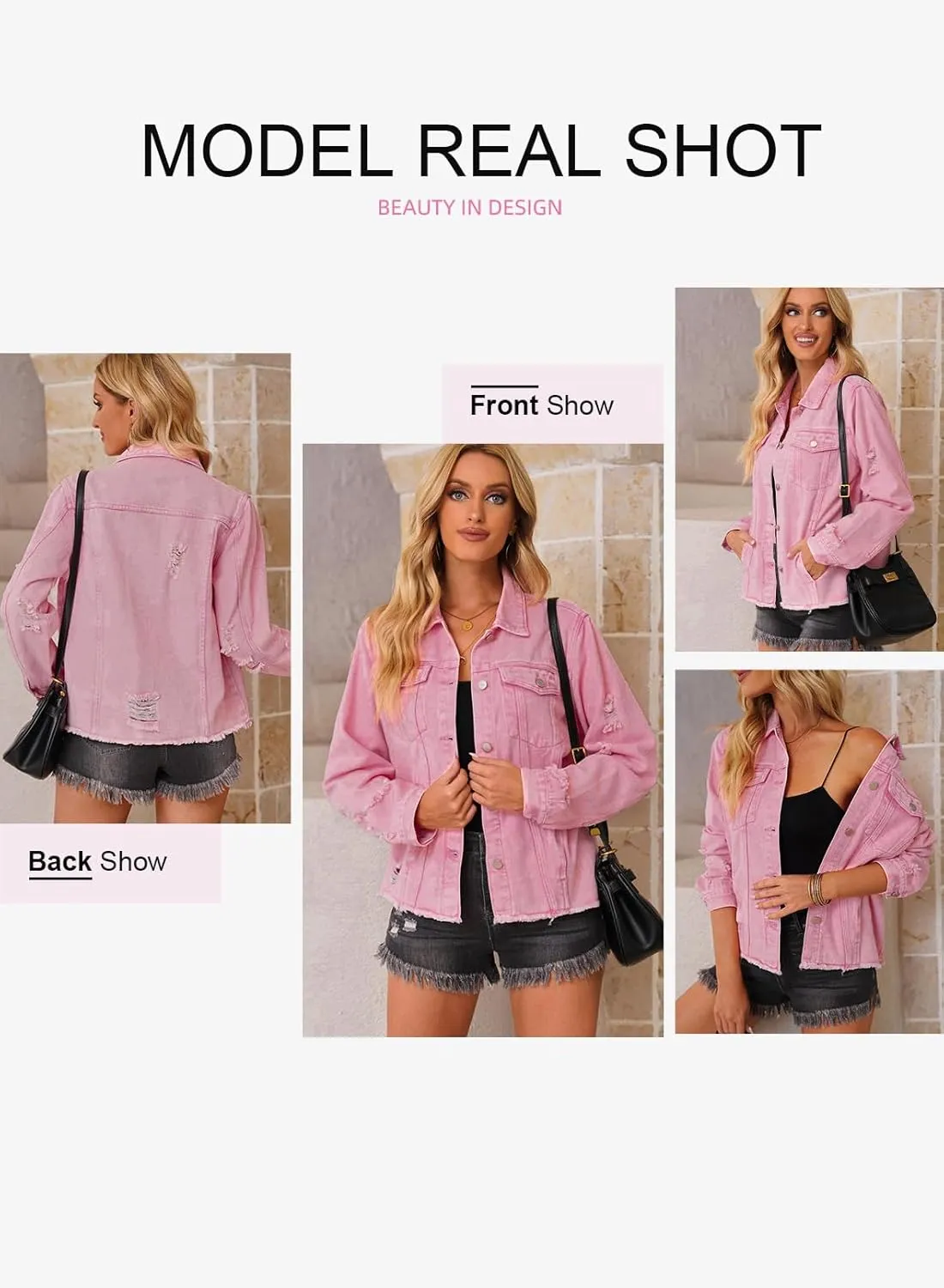 EVALESS Womens Boyfriend Washed Crop Denim Jean Jacket Coat
